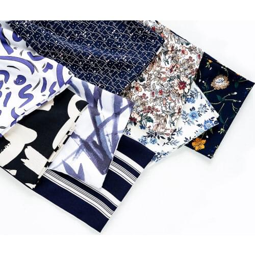 140x50cm Viscose Fabric Floral Bow Cats Purplish Blue Bottom TSUMUGI Cotton Cloth, Diy Summer Clothes Clothing Pajamas Lining