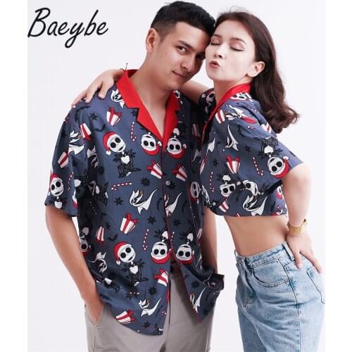 2021 Fashion Hawaiian Shirts Couples Matching Skull Printed Skeletons Casual Beach Button Up Short Sleeve Womens Mens Shirt