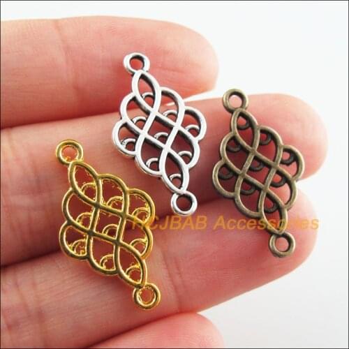 30Pcs Retro Tibetan Silver Tone Gold Antiqued Bronze Tone Chinese Knot Charms Connectors 14x25.5mm