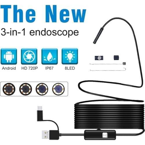 5.5mm Lens Waterproof Android Endoscope Camera 1m 2m 3.5m 5m Soft Flexible Wire USB Endoscope Surveillance Endoscope Camera