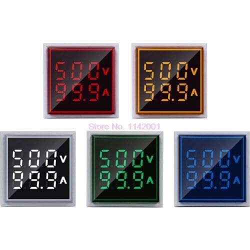 50pcs Square LED Digital Voltmeter Ammeter 110V 220V Voltage Meter Voltammeter Car Volt Amp Tester Detector AC 60-500V 0-100A