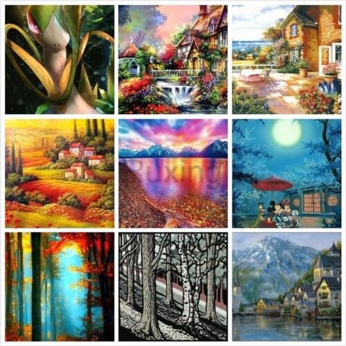 5D DIY Diamond EmbroideryAnimated landscape forest Diamond Painting Cross Stitch Square Drill Mosaic Handicrafts Home Decoration