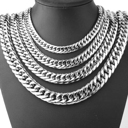 9/11/13/16/19/21mm Wide Strong Men Cuban Curb Link Chain Stainless Steel Bracelet/Necklace High Polishing Silver Color 7-40inch