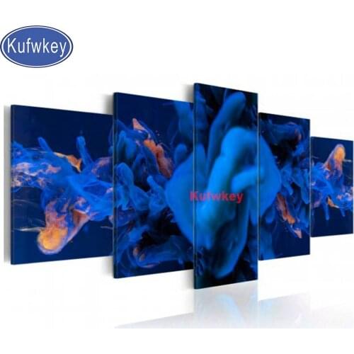 Diamond Embroidery Landscape Multi-picture Combination DIY Diamond Painting 5 Pieces Blue Fantasy Cloud Island Seascape Picture