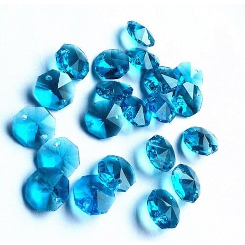 Free Shipping,100pcs/lot aquamarine 14mm crystal Octagon beads in 2 holes, Crystal chandelier beads, crystal curtain beads