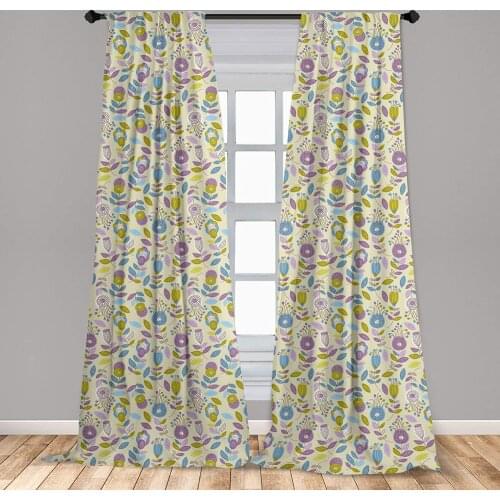Floral Curtains Surreal Funny Flowers and Leaves Swirls Spirals Streaks Window Treatments for Living Room Bedroom
