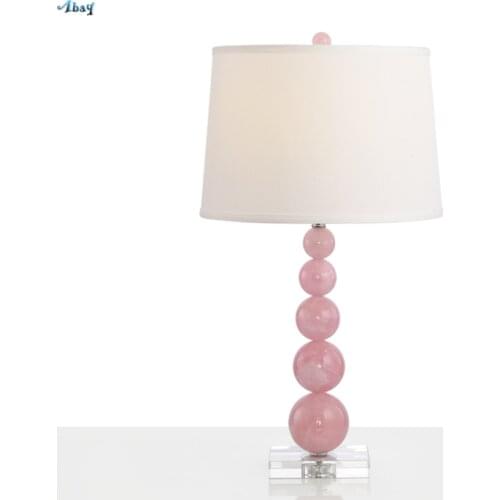 Denmark Natural Pink Crystal Stone Table Lamps Princess Room Study Desk Lights Modern Bedside Bedroom Living Room Glass Fixtures