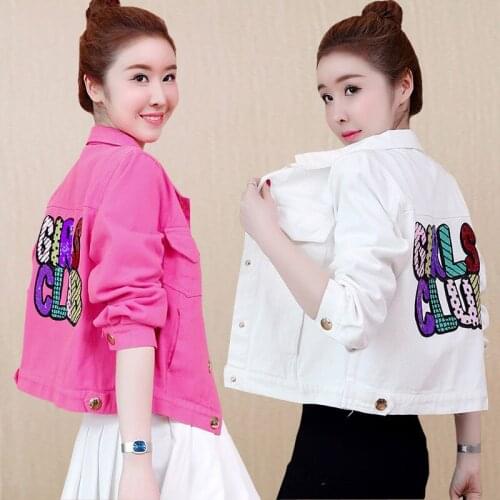 Denim jacket women spring autumn new short jacket letters pattern fashion students coat College style