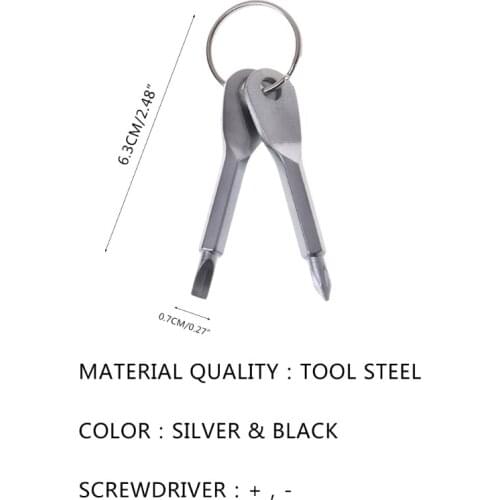 E56D 4 In 1 Stainless Steel Flathead Cross Screwdriver Key Ring Mini EDC Repair Tool