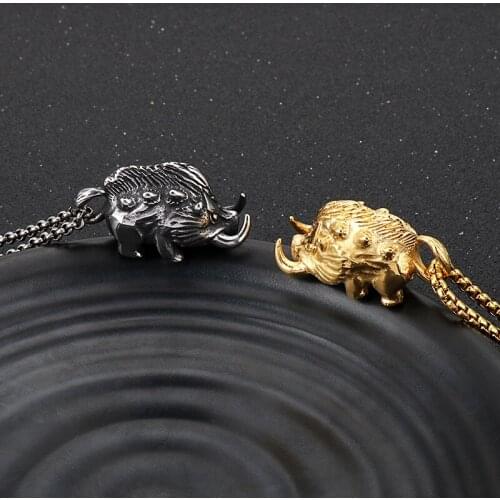 European and American hipsters creative ferocious wild boar stainless steel pendant fashion retro mens accessories