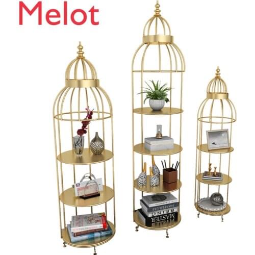 European-Style Luxury Custom Iron Flower Stand Living Room Shelf Floor-Standing Creative Bird Cage Shape Display Stand