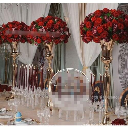 2018 hot sell New sliver/gold Trumpet Vase For Wedding Centerpiece, sliver flower stand Vase, wedding flower stand table decor