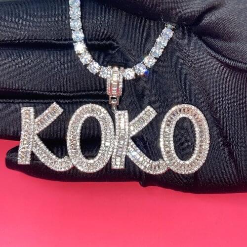 DRIP Baguette Letters Cz Custom Name Pendant Necklaces Cubic Zirconia Pendant Iced Out Personalized Name HipHop Jewelry Gift