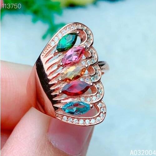 KJJEAXCMY fine jewelry 925 sterling silver inlaid natural tourmaline new Female ring exquisite Support Detection