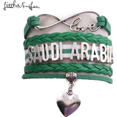 Little MingLou Infinity love country Saudi Arabia Bracelet heart Charm leather wrap men bracelets & bangles for Women jewelry