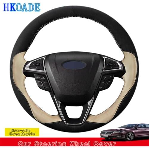 DIY Black Suede Genuine Leather Car Accessories Steering Wheel Cover For Ford Fusion Mondeo 2013 2014 EDGE 2015 2016