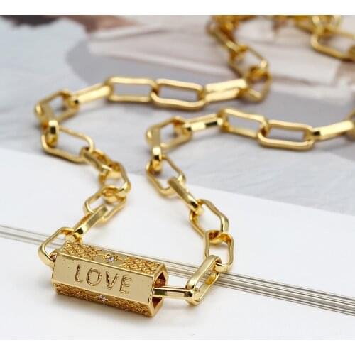 Wish Card Thick Chain Fashion Necklace Enamel Copper Pendant Turkish Jewelry Hip Hop Male Short Chain Cool Party Gift for Friend