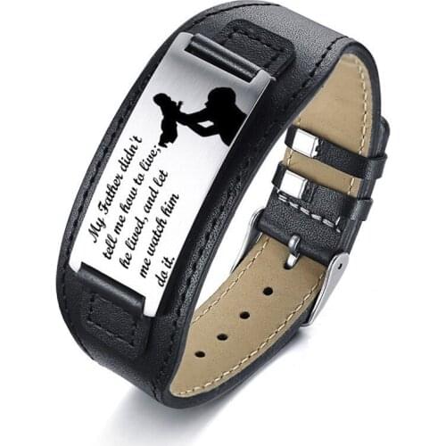 TO MY DAD Black Real Leather Bracelets for Men Male Fathers Day Gifts Free Custom Engraving pulseira Family Love Jewelry