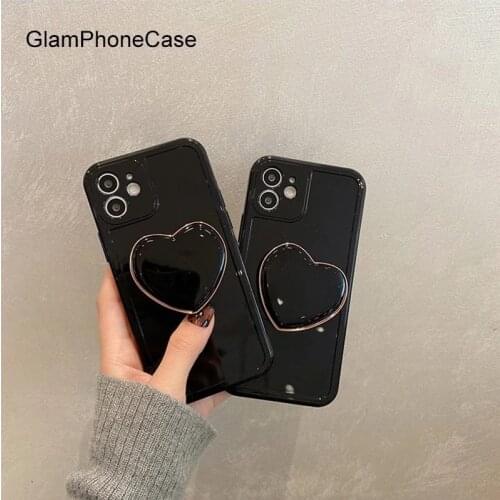 GlamPhoneCase Black Bracket Phone Case For iPhone12Pro/max 11Pro/Max XS Max XR Soft Silicone Cover For iPhone11 7 8Plus Case