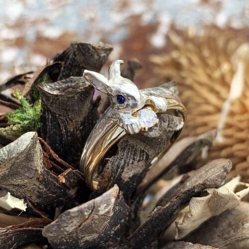 2Pc Bridal Set Cute Rabbit Rings for Women Silver Color Wedding Rings Set Gold Plated CZ Zircon Ring Engagement Jewelry Gifts