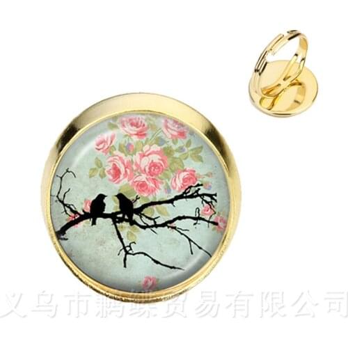 New Beautiful Green Hummingbird Adjustable Rings Birds Art Picture Glass Cabochon Dome Bioshock Infinite Bird Jewelry For Women