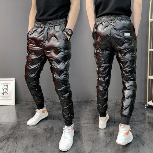 New Winter Mens Pants White Duck Down Warm Trousers Thick Causal Pencil Slim Pant Waterproof Cold-resistant Trouser