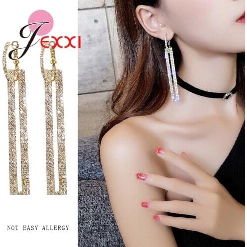 Wholesale Fashion Gold Silver Dangle Earrings Elegant Pretty AAA Zircon Trendy Long Drop Earrings For Woman Girl Wife Party