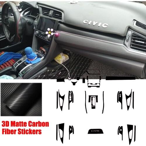 Full Set Interior Matte Carbon Fiber Center Console Durable Wrap Protector Vinyl Decoration Sticker For Honda Civic 10th 2016-19