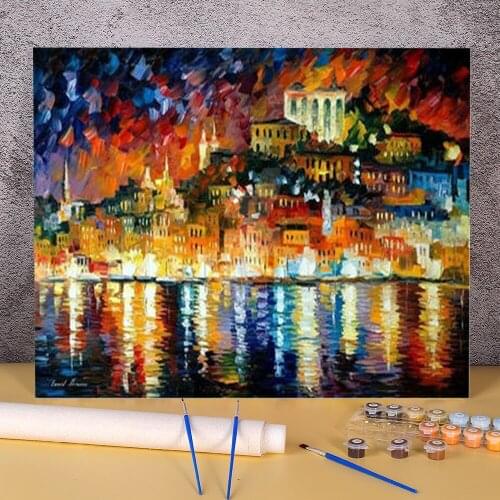 Inviting Harbor Coloring By Numbers Painting Set Oil Paints 40*50 Canvas Pictures Handmade Adults Handicraft Drawing