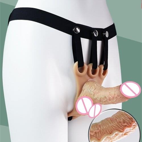 Adjustable Strap on Dildo Hollow Silicone Penis Extender Cock Enlarger True Touch Sex Toys for Men Gay Lesbians Adults Shop 18