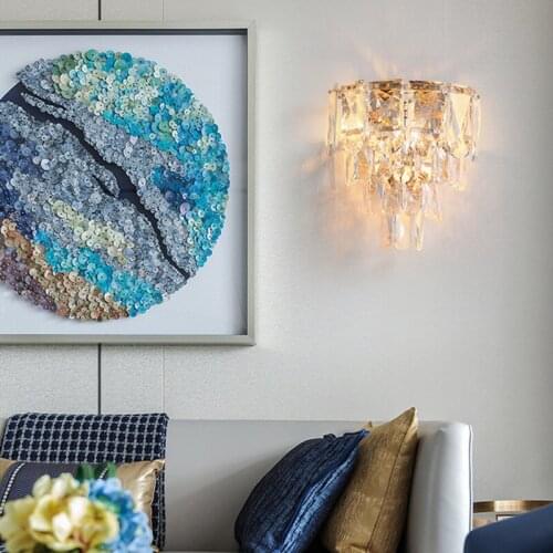 Nordic Light Luxury Crystal Led Wall Lamp Modern Aisle Living Room TV Background Bedroom Bedside Decor Sconce Lighting