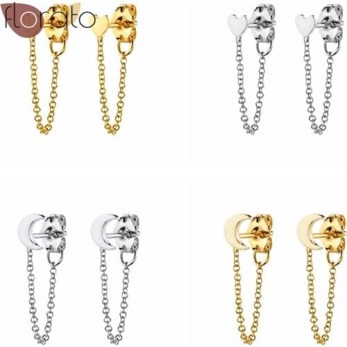 Moon Stud Earrings 925 Sterling Silver Ear Needle Chain Pendant Simple Fashion Jewelry Exquisite For Women Birthday Gifts