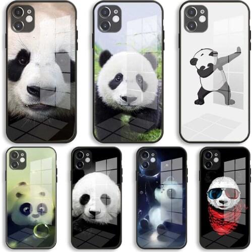 Cute panda Soft Glass Silicone Case For iPhone 12 11 Pro X XS Max XR 8 7 6 Plus SE 2020 S Mini Balck Cover