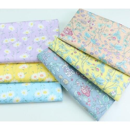 Teramila Blue Flower Cotton Fabric Quilting Telas Por Metro Patchwork Algodon Home Textile Bedding Clothing Dress Sewing Tissu