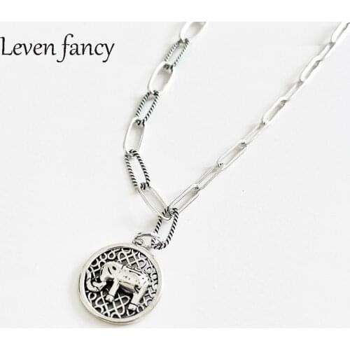 Vintage 925 Sterling Silver Lucky Jewelry Good Luck Animal Regal Majestic Elephant Pendant Disc Necklace for Women Girls