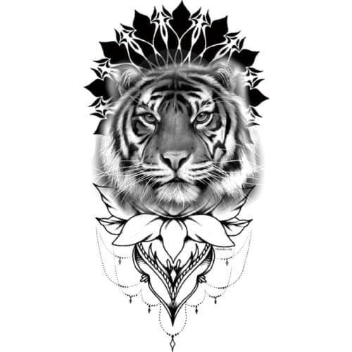 Vatican Flower Waterproof Temporary Tattoo Sticker Black Tiger Head Jewelry Fake Tattoos Flash Tatoos Arm Body Art for Women Men