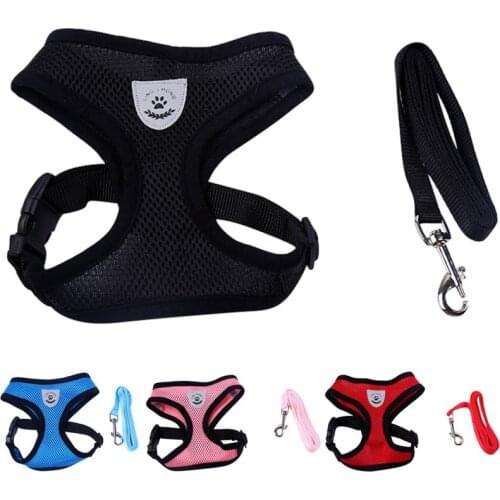 Breathable Mesh Small Dog Pet Harness and Leash Set Puppy Cat Vest Harness Collar For Chihuahua Pug Bulldog Cat arnes perro