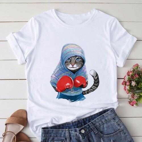 Funny Cartoon Cat Printed T Shirt Women Top Tees Harajuku kawaii Short Sleeve Ulzzang T Shirt Femme Camisetas Mujer 2020_T-Shirt