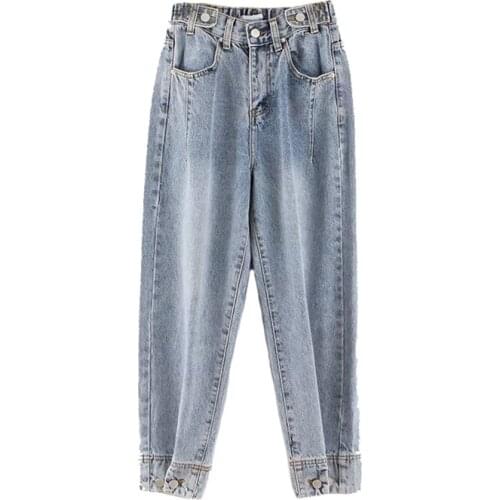 Women Jeans Pants Female Elastic High Waist Jeans Casual Button Denim Pants