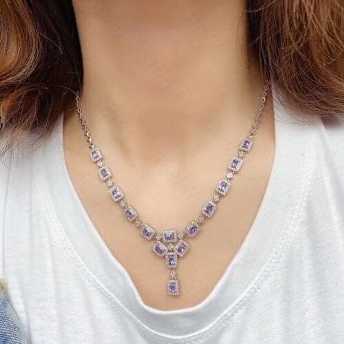 Ladies New Natural Tanzanite Pendant Necklace 925 Silver Simple Elegant Fashion Trend