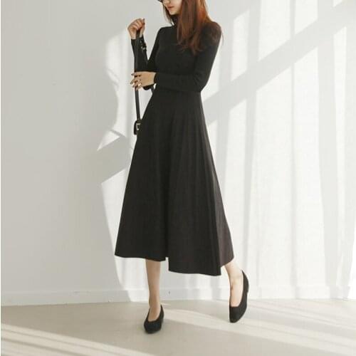 Elegant Long Sleeve Dress Women Autumn Winter Knitted Sweater Dress Female With Belt Turtleneck Black Ladies Dresses YQ277