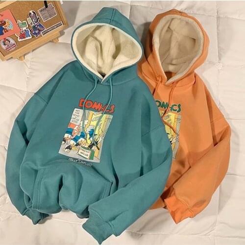 Winter Sweatshirt Unisex Fashion Chic Harajuku Pullover Top Student Casual Street Style Simple WomenS Hoodie Lamb Down Cap