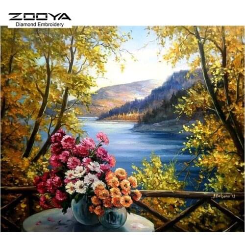 ZOOYA Diamond Embroidery 5D DIY Diamond Painting Landscape Flower Vase Diamond Painting Cross Stitch Rhinestone Decoration CJ490