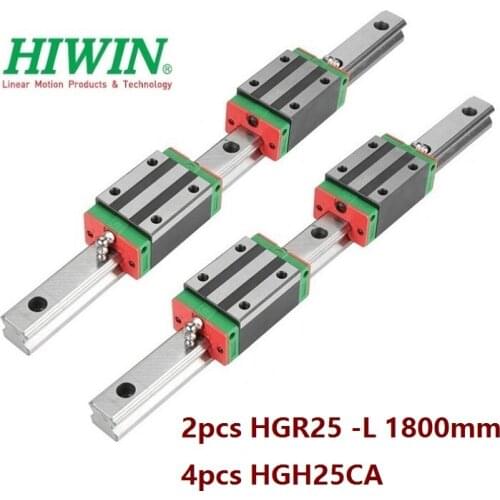2pcs 100% Original New Hiwin HGR25 -L 1800mm linear rail + 4pcs HGH25CA linear narrow blocks for CNC router