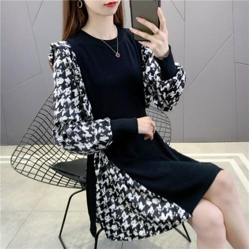 19582 (room 2, row 7, lower No. 2) real shot round neck medium length floral dress 73