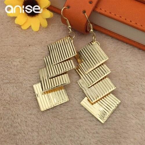 Anise 2020 New Textured Geometric Square Drop Earrings Fashion Metal Dangle Earrings For Women Female Party Jewelry Gifts