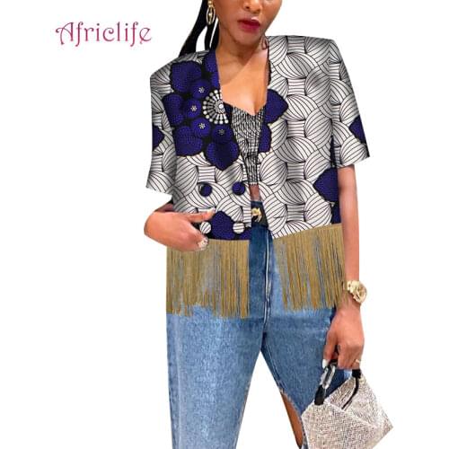 Tassel African Dress Lady Wear Casual Suit Elastic Straps Tops Female Chic Camisole +Short Sleeve Top Waistcoat Outerwear WY312