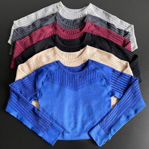 Hollow Out Sports Shirts Seamless Crop Tops Long Sleeve Fitness Yoga Shirts Gym Workout Sports Tops Fitness Sports Tops Women