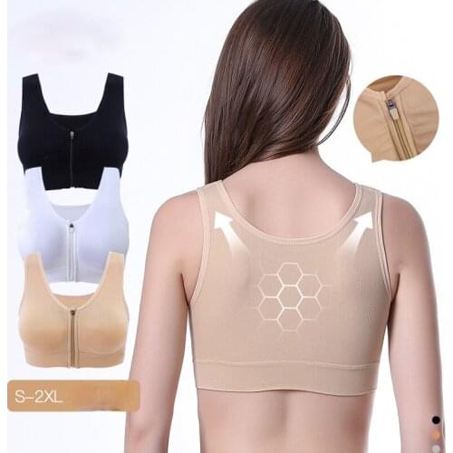 Womens Zip Front Closure Sports Bra Wireless Removable Pads Racerback Fitness Workout Bras