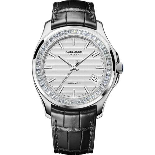 AGELOCER Mechanical Watches Men Swiss Brand Dive 50m Waterproof Luxury Watch With Gem-set 40pcs Famous Brand Crystal Stone